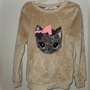 5T/6 Girls H & M FuzzyKitty sequin sweater- WORN ONCE